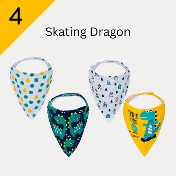KaWaii Stylish Triangle Bandana Bib Scarfs for feeding teething drooling 4-Pack - Picture 5 of 9